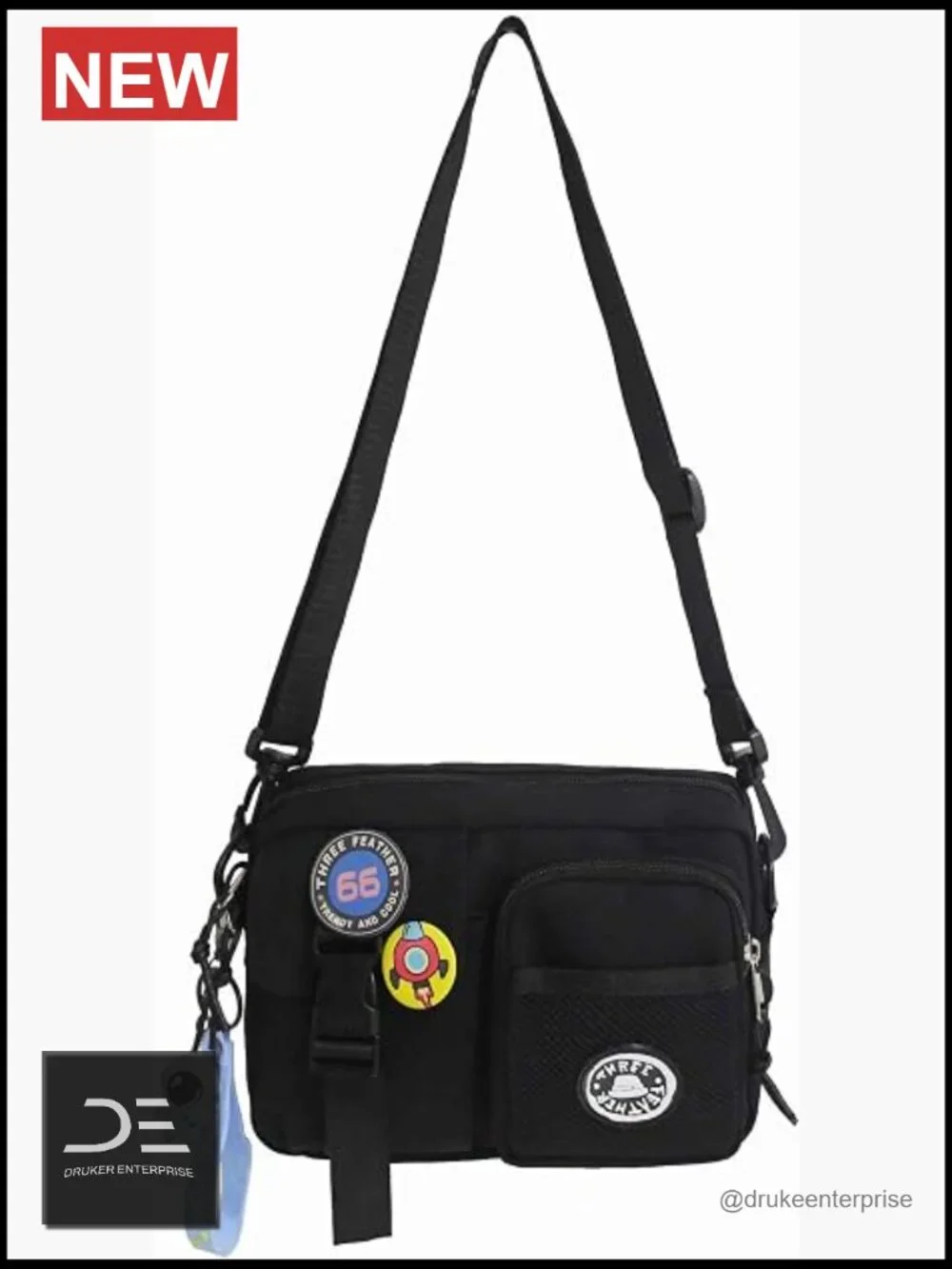 Multifunctional Nylon Messenger Sling Bag with Astronaut Keychain -